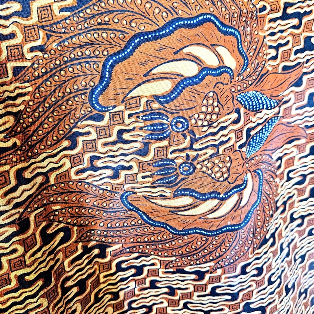 Vtg Lg Indonesian Husen Kusuma Indonesian Batik Fabric Brown Gold Phoenix >2yds